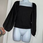 J.Crew  Black Squareneck Smocked Satin Crop Top size Small NWT Photo 1