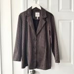 Avec Les Filles Anthropologie Brown Blue Houndstooth Longline Blazer Small 80103 Photo 1