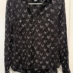 Maeve Anthropologie Clever Cat Print Long Sleeve Top Black Rayon-Women's Size 4 Photo 0