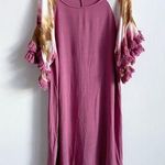 Umgee Size S Mauve Pink Tie Dye Frayed Short Sleeve Linen Blend Tunic Dress Photo 0