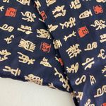EUC Navy blue‎ gold lettering pattern 100% silk scarf neck tie wrap Blue Photo 1