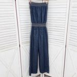 Poetry  Boho Smocked Strapless Wide Leg Chambray Jumpsuit Denim Blue Small Photo 8