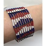 Beautiful Native American Metal and Beaded Cuff Bracelet Red Blue White Photo 13