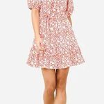 Oliphant Crew Neck Short Puff Sleeve Mini Dress Size Small 0559H Orange Photo 0