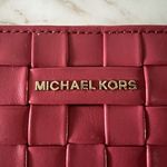 Michael Kors Jet Set Light Berry Woven Leather Small Zip Around Card Case Wallet Photo 1