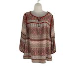 Skies Are Blue Boho Red & Beige Printed Peasant Blouse XL lightweight casual Photo 1