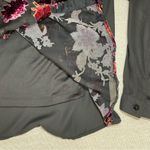 Roz & Ali | Black Button Down with Maroon Velvet Floral Accents | Large Photo 5