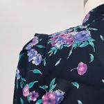 Vintage 80s Floral Print Shirt Dress Peplum Ruffle Faux Wrap Black Purple Small Photo 5