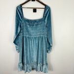 LC Lauren Conrad Lauren Conrad XL Blue Velvet Smocked Ruffle Mini Dress Fairy Coquette Romantic Photo 1