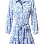 Ellen Tracy Long Sleeve Blue and White Dress Tie Waist Shirtdress Blue Damask S Photo 0