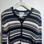 Chadwick's Sweater Women L Black White Metallic Stripe Henley Cotton 90s Y2K Vtg Photo 2