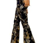 Free People Inferno Stretch Denim Metallic Abstract Floral Raw Hem Flare Jeans Photo 0