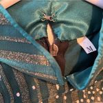 Green & Gold Striped Floral Embellished Long Sleeve Dress M 46d Size M Photo 3