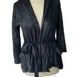 Juicy Couture Black Wrap Top S Shimmer Y2K Belted Hooded Long Sleeve Pockets Photo 0