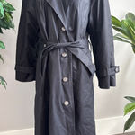 London Fog Vintage Womens Black Trench Coat Belted Plaid Lined Full Length Sz M Photo 0