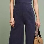Anthropologie • Chino Jumpsuit navy blue wide leg wrap tie waist stretch twill Photo 0