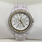 FMD women quartz analog watch white tone 39mm rhinestones round running Photo 0