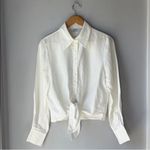 & Other Stories & OTHER STORIES White Linen Blend Tie-Front Shirt Blouse Photo 3