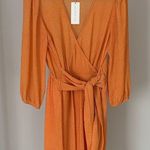 Moon River NWT orange & purple spotted v neck flowy 3/4 sleeve wrap dress sz M Photo 0
