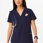 FIGS  Scrub Top Womens Small Navy Blue Casma Three-Pocket Technical Collection Photo 0