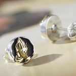 925 Silver Plated Praying Hands Stud Earrings for Men Women,Punk Hip Hop Earrings Photo 2