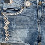 Maurice's SZ 5/6 Jean Shorts Embroidered Low-Rise Frayed Hems Distressed Whisker Photo 3