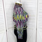 Ashley Stewart Chevron Stripe Key Hole Smocked Waist Blouse Multicolor 0X Photo 2