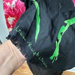 Ralph Lauren black bold pink rose print silk scarf long neck tie headband wrap Photo 1