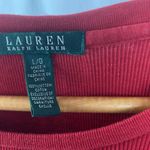 Ralph Lauren  Red Long Sleeve Ribbed Leather Shoulder Crewneck Tee T Shirt Top L Photo 3