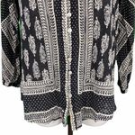 Lucky Brand Linen Blend Boho Paisley Print Flowy Button Down Blouse Photo 3