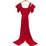 Calvin Klein Womens Cold Shoulder Flutter Sleeve Tie Belt Jumpsuit Red Size 2 Photo 3