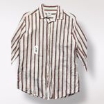 ZARA  Relaxed Fit Striped Long Sleeve Shirt Womens Size M Brown‎ White Photo 3