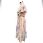 J.Crew Retro Rainbow Gingham Short Sleeved Faux Wrap Midi Dress Size 2 Photo 3