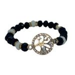 Boutique Black & White Beaded Gold-Tone Tree of Life Pendant Rhinestone Stretch Bracelet Photo 5