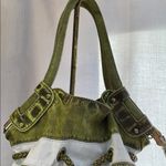 Vintage Y2K D&L Vogue Green Cream Soft Faux Leather Boho Bucket Shoulder Handbag Photo 3