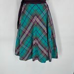 Eshakti Woven Check Mixed Media Midi Dress Faux Wrap Plaid Purple & Blue Size L Photo 10