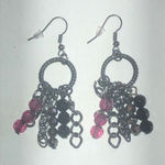 Dark Metal Gunmetal Gray & Purple Dangling Beaded Boho Pierced Earrings Photo 1