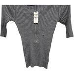 EXPRESS Vintage 2000's Y2K 3/4 Cap Sleeve Slim Ft Gray Ribbed Partial Zip Tee NWT XS Photo 2