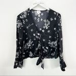 Cami NYC  Lila Tie Detail Floral Silk Blouse Long Sleeve Black XS Photo 1