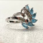 10k Size 7 Fancy Solid White Gold Blue Topaz Ring Photo 4