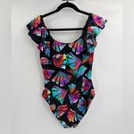 La Blanca  Ruffled Bandeau One Piece floral bathing suit  pattern Swimsuit sz 14 Photo 5