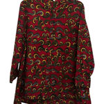 Zuri Kenya Button Down Shirt Size 2X Red Swirl Waves Print Cotton Art To Wear Photo 0
