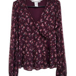 American Rag Cie Floral Long Balloon Sleeve V-Neck Blouse Purple Size Small Photo 0