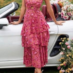 Boutique Midi Dress Pink Floral Size M Photo 0