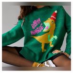BDG RARE Urban Outfitters Raahh Humbug Dinosaur Holiday Intarsia Sweater Size XSmall Photo 2
