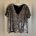 Anthropologie Anthro Vanessa Virginia Sequin V-neck Top Black Silver Size M Photo 3