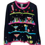 VINTAGE Berek Martini City Sweater Women L Black Cardigan Hand Knit 90s Party Size L Photo 0