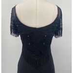 Vintage 90s Betsy & Adam Beaded Fringe Mini Dress Cocktail Bodycon Black XS Photo 6
