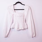 Staud Jules Cotton Poplin Smocked Square Neck Long Sleeve Blouse Shirt White M Photo 3