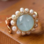 Retro small Aquamarine Freshwater Pearl Lace 14K Golden Filled Hand Photo 0